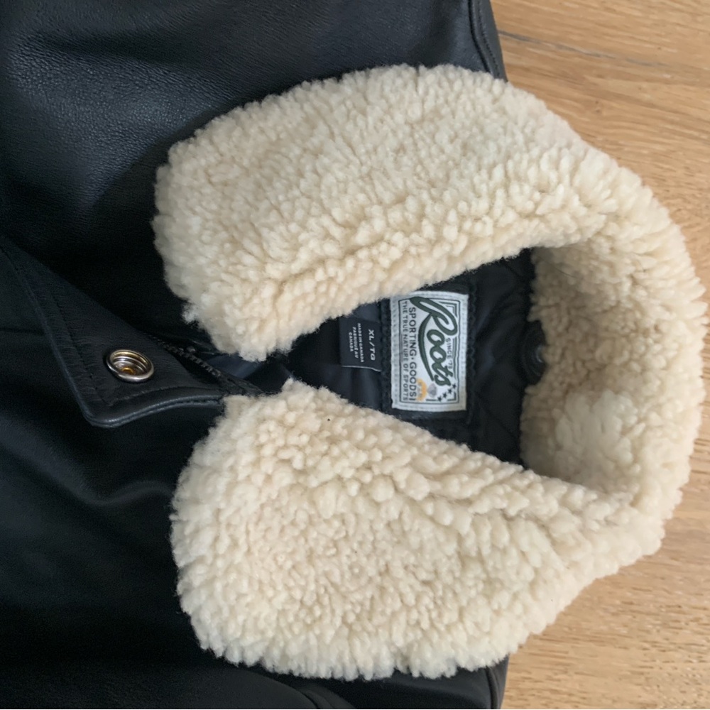 Roots Canada Leather Kids Aviator Jacket with Sherpa Collar XL - Picture 10 of 15